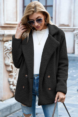 Full Size Lapel Collar Sherpa Coat - Closet of Ren