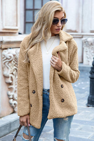 Full Size Lapel Collar Sherpa Coat - Closet of Ren