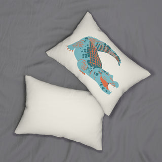 Funky Yacare Caiman on Beige Spun Polyester Lumbar Pillow