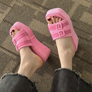 Open Toe Wedge Suede Platform Slide Sandals