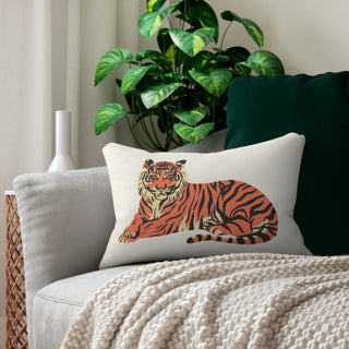 Tiger on Beige Spun Polyester Lumbar Throw Pillow