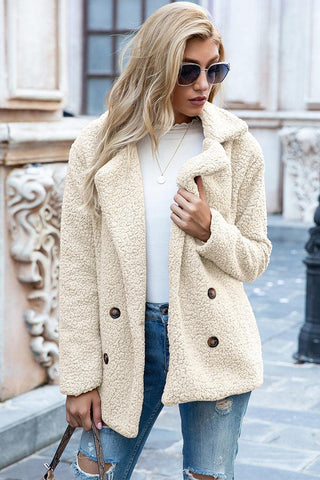 Full Size Lapel Collar Sherpa Coat - Closet of Ren