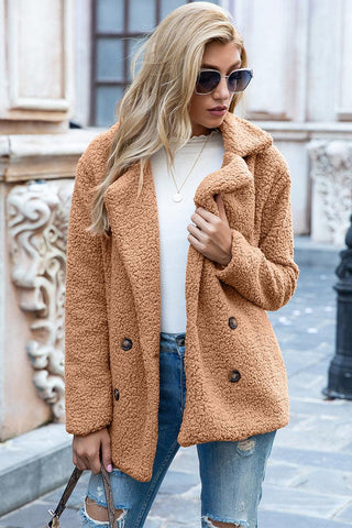 Full Size Lapel Collar Sherpa Coat - Closet of Ren