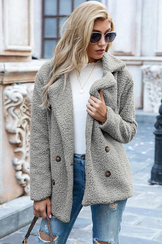 Full Size Lapel Collar Sherpa Coat - Closet of Ren