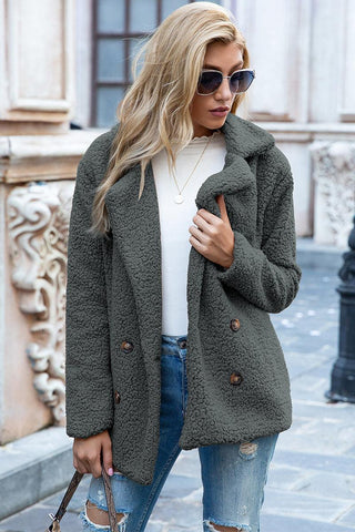 Full Size Lapel Collar Sherpa Coat - Closet of Ren