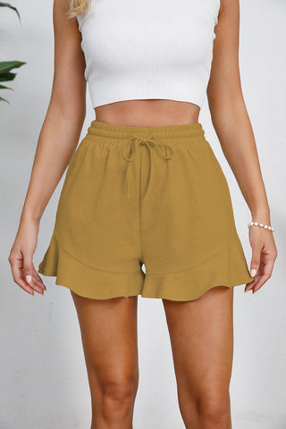 Full Size Drawstring Ruffle Hem Shorts