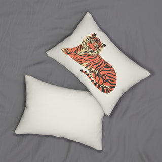 Tiger on Beige Spun Polyester Lumbar Throw Pillow