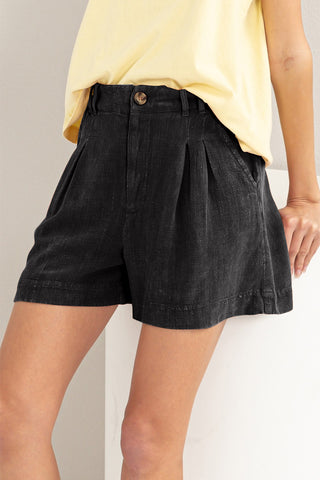 HYFVE High Waist Pleated Linen Shorts