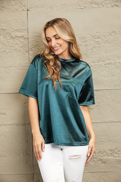 Metallic Shimmer Round Neck Dropped Shoulder Top by Double Take | 3 Colors