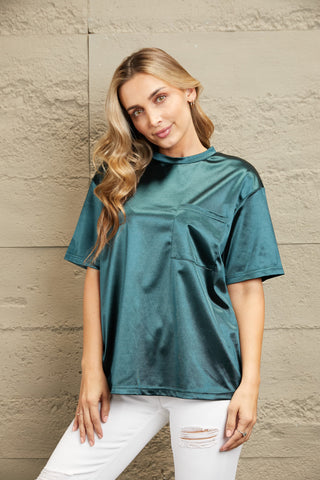 Metallic Shimmer Round Neck Dropped Shoulder Top by Double Take | 3 Colors