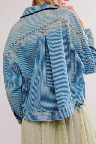 Striped Button Up Long Sleeve Denim Jacket