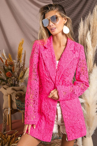 BiBi Single-Breasted Long Sleeve Lace Blazer - Closet of Ren