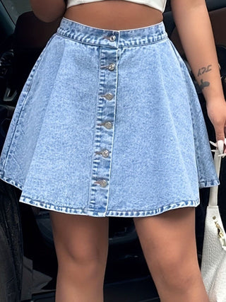 Buttoned Mini Denim Skirt