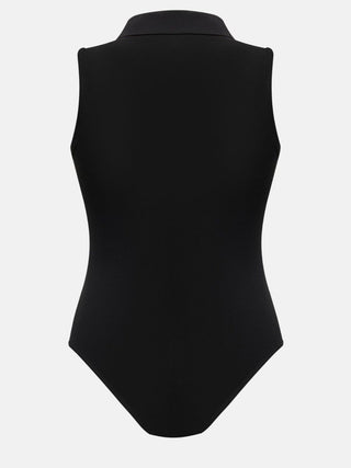 Quarter Zip Collared Neck Sleeveless Bodysuit