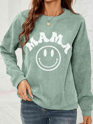 Round Neck Long Sleeve MAMA Graphic Sweatshirt - Closet of Ren