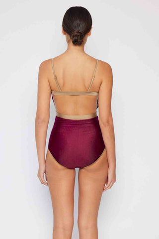 Marina West Swim Wave Break Contrast Trim One-Piece in Wine