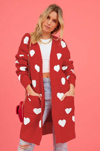 Heart Graphic Open Front Cardigan with Pockets | Multiple Color Options