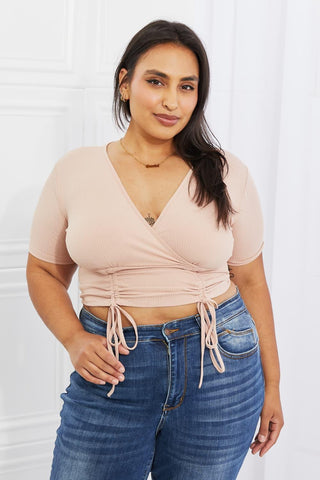 Capella Back To Simple Full Size Ribbed Front Scrunched Top in Blush - Closet of Ren