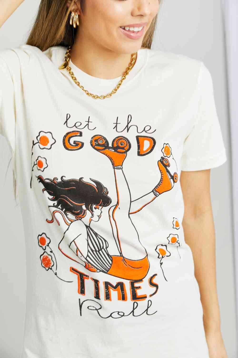 mineB Full Size LET THE GOOD TIMES ROLL Graphic Tee - Closet of Ren