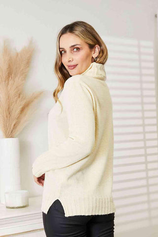 Heimish Full Size Long Sleeve Turtleneck Sweater with Side Slit - Closet of Ren