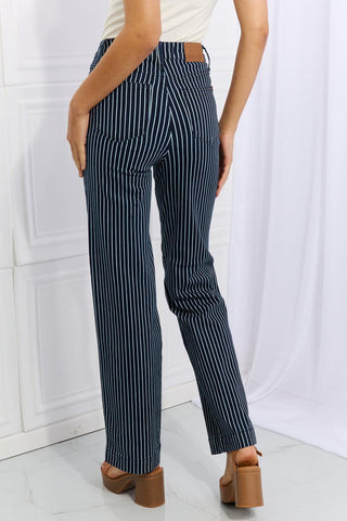 Judy Blue Cassidy Full Size High Waisted Tummy Control Striped Straight Jeans - Closet of Ren