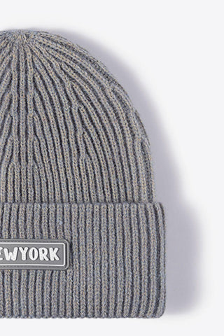 NEWYORK Patch Rib-Knit Cuffed Beanie - Closet of Ren