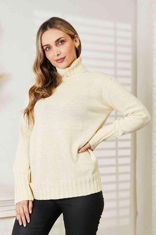 Heimish Full Size Long Sleeve Turtleneck Sweater with Side Slit - Closet of Ren