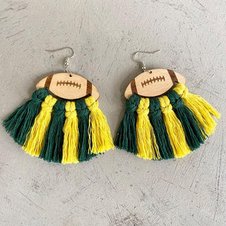 Fringe Detail Football Shape Wooden Dangle Earrings - Closet of Ren