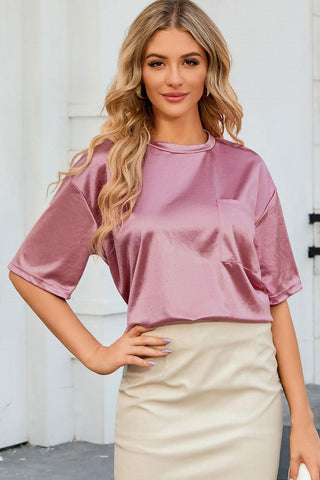 Double Take Round Neck Dropped Shoulder Top - Closet of Ren