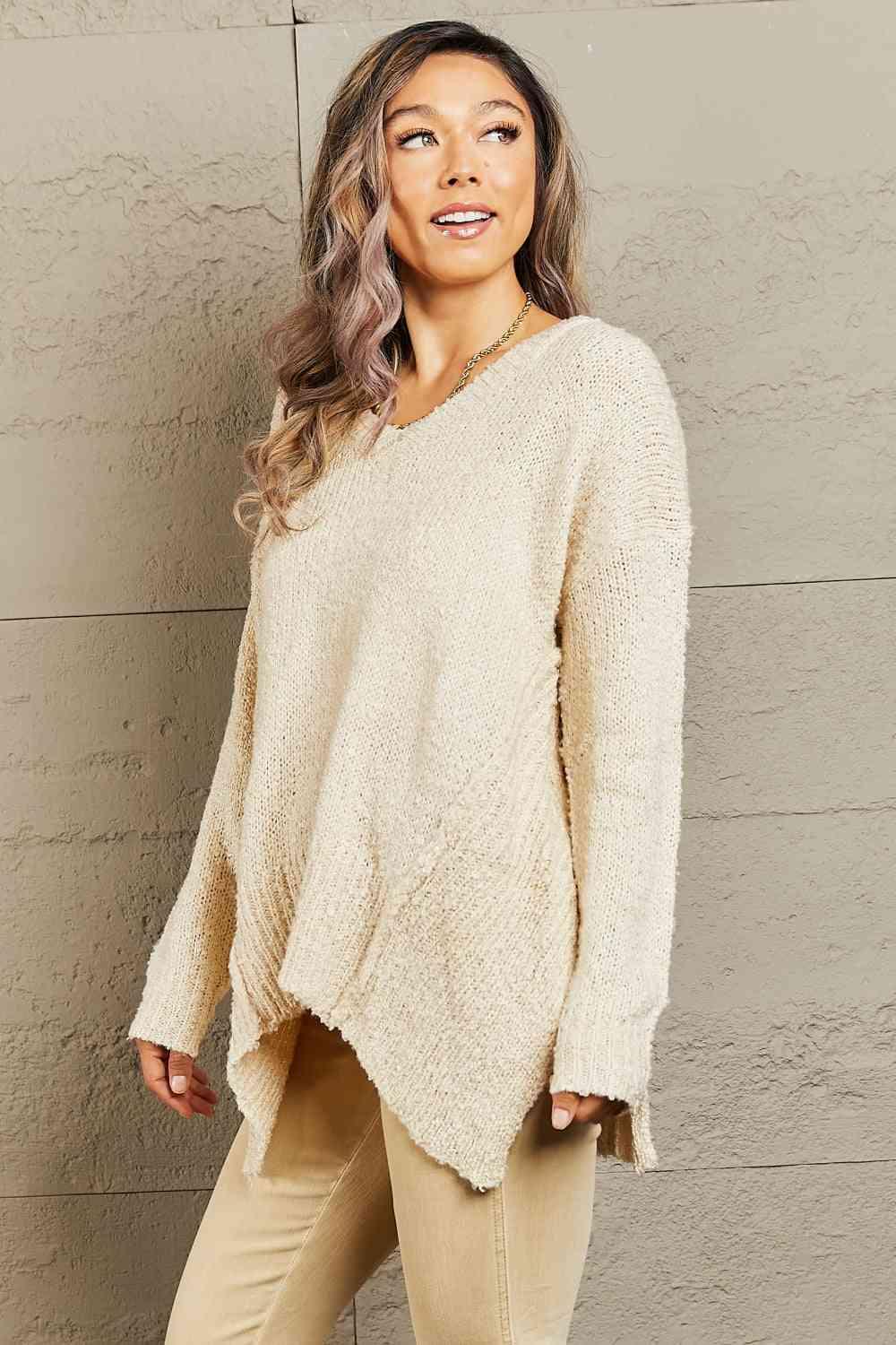 Heimish By The Fire Full Size Draped Detail Knit Sweater - Closet of Ren