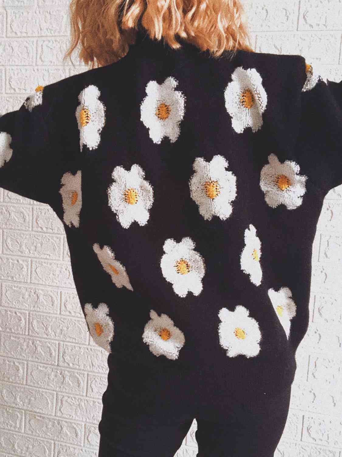 Flower Round Neck Long Sleeve Sweater