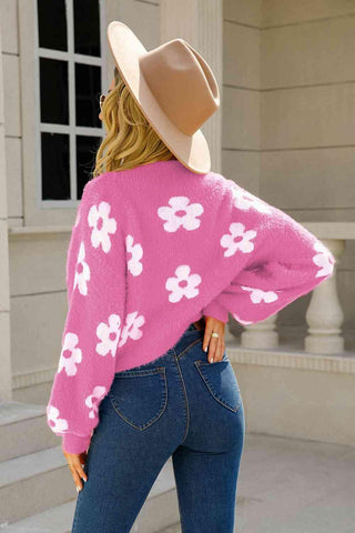 Floral Open Front Fuzzy Cardigan - Closet of Ren