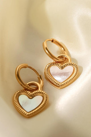 Inlaid Shell Heart Drop Earrings - Closet of Ren