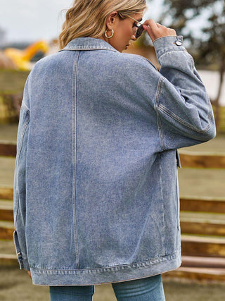 Dropped Shoulder Denim Jacket with Pockets - Closet of Ren