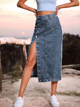 Button Down Denim Skirt | Multiple Color Choices - Closet of Ren