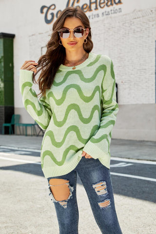 Wave Stripe Ribbed Trim Tunic Sweater - Closet of Ren