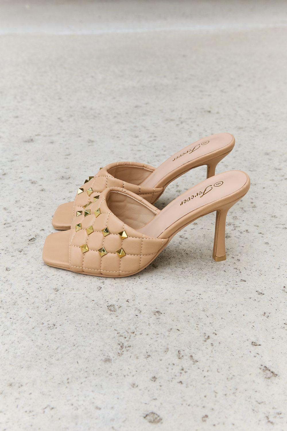 Forever Link Square Toe Quilted Mule Heels in Nude - Closet of Ren