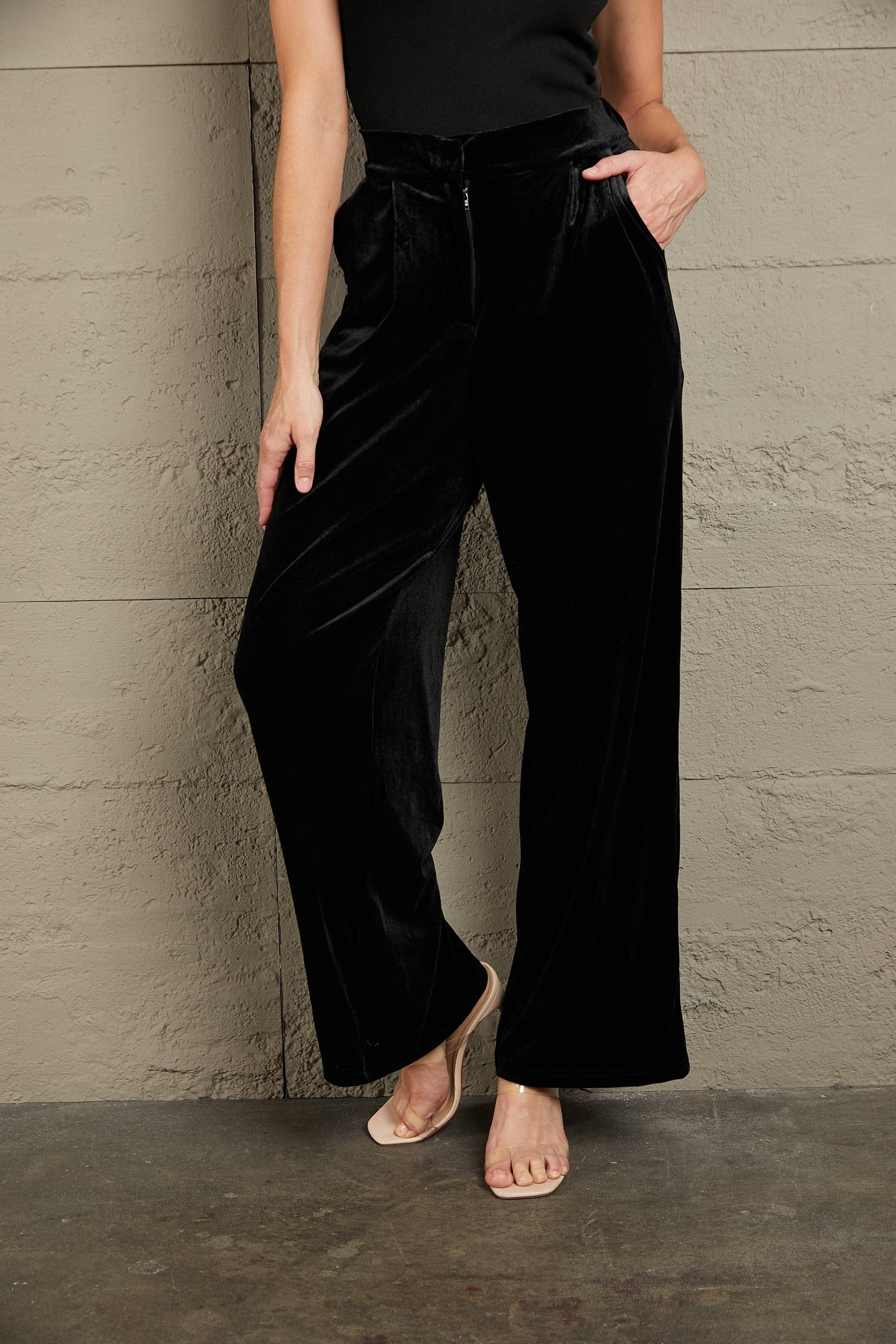 Double Take Loose Fit High Waist Long Pants with Pockets - Closet of Ren