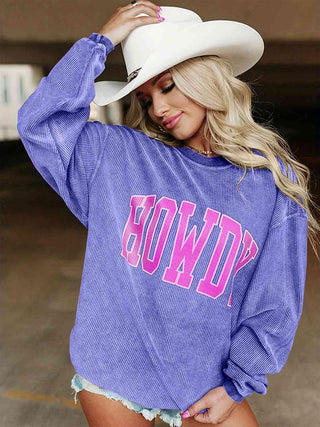 Full Size HOWDY Graphic Round Neck Sweatshirt - Closet of Ren