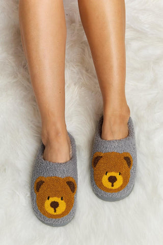 Melody Teddy Bear Print Plush Slide Slippers - Closet of Ren