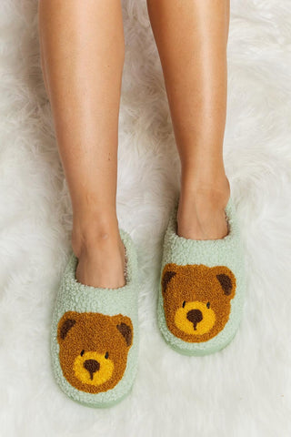 Melody Teddy Bear Print Plush Slide Slippers - Closet of Ren