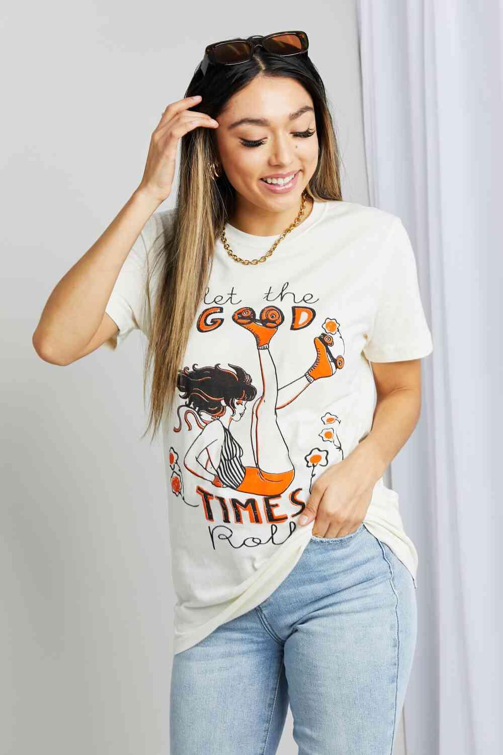 mineB Full Size LET THE GOOD TIMES ROLL Graphic Tee - Closet of Ren