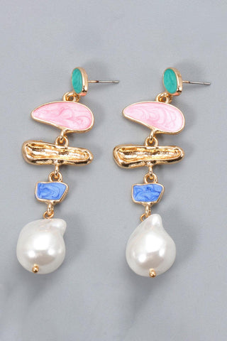 Abnormal Shape Zinc Alloy Synthetic Pearl Dangle Earrings - Closet of Ren
