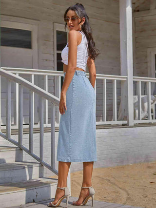 Button Down Denim Skirt | Multiple Color Choices - Closet of Ren