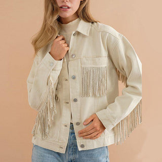 Fringe Detail Dropped Shoulder Denim Jacket - Closet of Ren