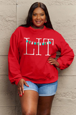 LIT Full Size Long Sleeve Christmas Sweatshirt by Simply Love