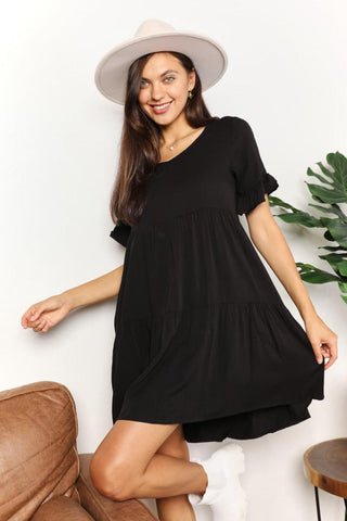 Double Take V-Neck Flounce Sleeve Tiered Dress - Closet of Ren