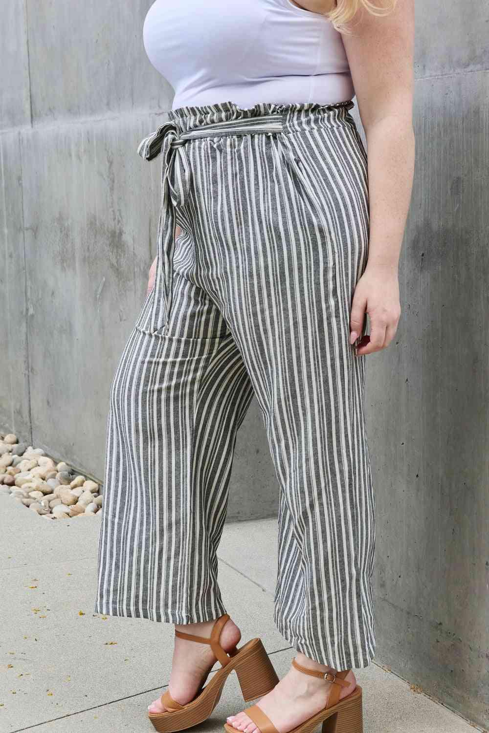 Heimish Find Your Path Full Size Paperbag Waist Striped Culotte Pants - Closet of Ren