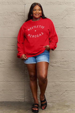 MISTLETOE + MIMOSAS Full Size Long Sleeve Sweatshirt by Simply Love