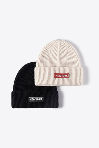 NEWYORK Patch Rib-Knit Cuffed Beanie - Closet of Ren